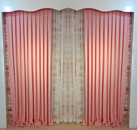 Bebe Pembesi Renk Fon Kadife Perde Çift Kanat 1/3 Sık Pileli Dikim V-26