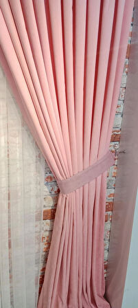 Bebe Pembesi Renk Fon Kadife Perde Çift Kanat 1/3 Sık Pileli Dikim V-26