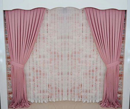 Gül Kurusu Renk Fon Kadife Perde Çift Kanat 1/3 Sık Pileli Dikim V-27