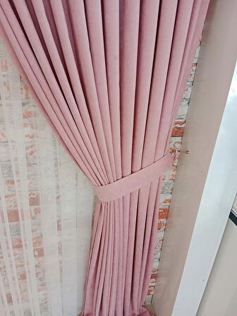 Gül Kurusu Renk Fon Kadife Perde Çift Kanat 1/3 Sık Pileli Dikim V-27