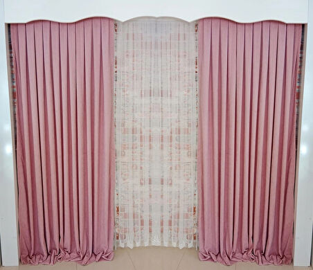 Gül Kurusu Renk Fon Kadife Perde Çift Kanat 1/3 Sık Pileli Dikim V-27