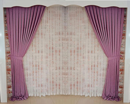 Eflatun Renk Fon Kadife Perde Çift Kanat 1/3 Sık Pileli Dikim V-29