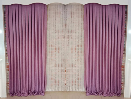 Eflatun Renk Fon Kadife Perde Çift Kanat 1/3 Sık Pileli Dikim V-29