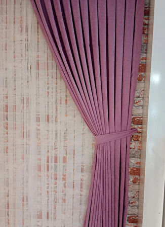 Eflatun Renk Fon Kadife Perde Çift Kanat 1/3 Sık Pileli Dikim V-29