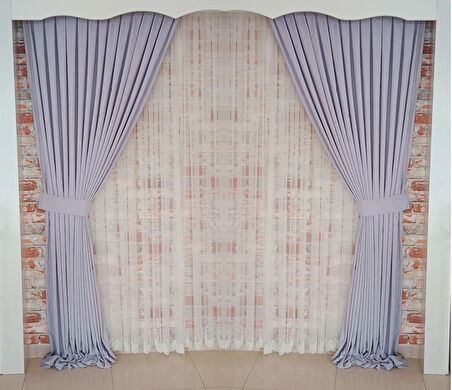 Açık Lila Renk Fon Kadife Perde Çift Kanat 1/3 Sık Pileli Dikim V-31