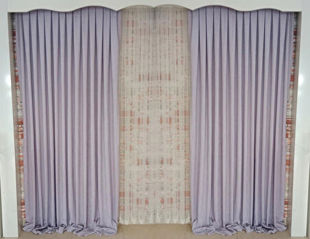 Açık Lila Renk Fon Kadife Perde Çift Kanat 1/3 Sık Pileli Dikim V-31