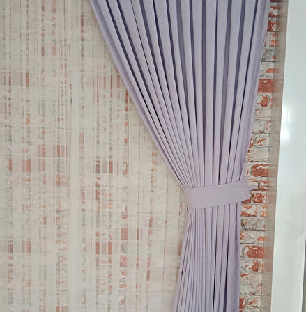 Açık Lila Renk Fon Kadife Perde Çift Kanat 1/3 Sık Pileli Dikim V-31