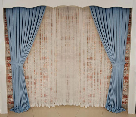 Bebe Mavisi Renk Fon Kadife Perde Çift Kanat 1/3 Sık Pileli Dikim V-32