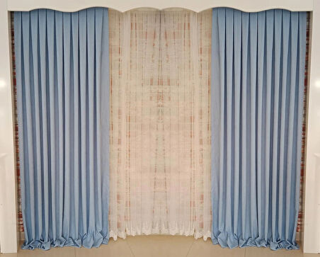 Bebe Mavisi Renk Fon Kadife Perde Çift Kanat 1/3 Sık Pileli Dikim V-32