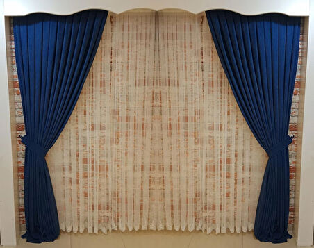 Parlement Mavisi Renk Fon Kadife Perde Çift Kanat 1/3 Sık Pileli Dikim V-34