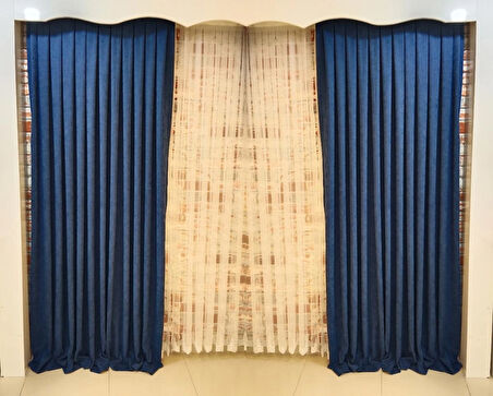 Parlement Mavisi Renk Fon Kadife Perde Çift Kanat 1/3 Sık Pileli Dikim V-34