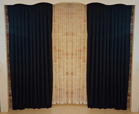 Koyu Lacivert Renk Fon Kadife Perde Çift Kanat 1/3 Sık Pileli Dikim V-35