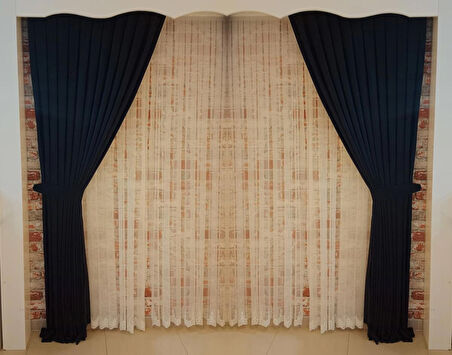 Koyu Lacivert Renk Fon Kadife Perde Çift Kanat 1/3 Sık Pileli Dikim V-35