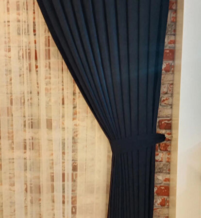 Koyu Lacivert Renk Fon Kadife Perde Çift Kanat 1/3 Sık Pileli Dikim V-35