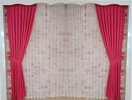 Fuşya Pembe Renk Fon Kadife Perde Çift Kanat 1/3 Sık Pileli Dikim V-38