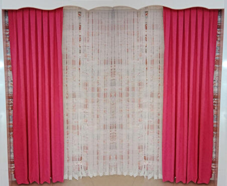 Fuşya Pembe Renk Fon Kadife Perde Çift Kanat 1/3 Sık Pileli Dikim V-38