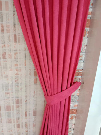 Fuşya Pembe Renk Fon Kadife Perde Çift Kanat 1/3 Sık Pileli Dikim V-38