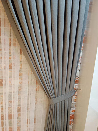 Gri Renk Fon Kadife Perde Çift Kanat 1/3 Sık Pileli Dikim V-44