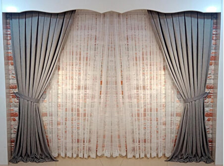 Gri Renk Fon Kadife Perde Çift Kanat 1/3 Sık Pileli Dikim V-44