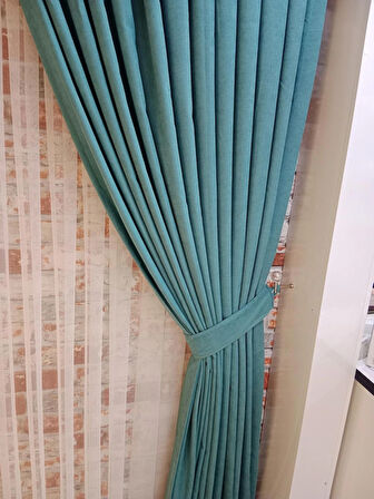 Çam Yeşili Renk Fon Kadife Perde Çift Kanat 1/3 Sık Pileli Dikim V-68