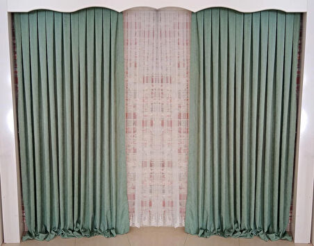 Bataklık Yeşil Renk Fon Kadife Perde Çift Kanat 1/3 Sık Pileli Dikim V-73