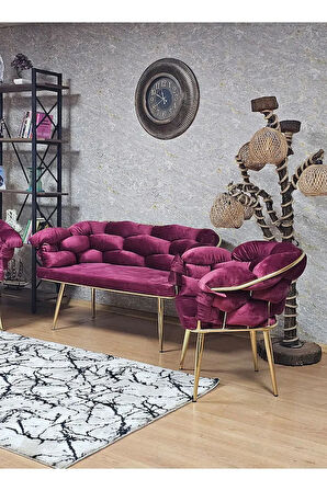 Gold Kaplama - Bordo Döşeme | Balon Çay Seti | Balkon Koltuk | Berjer | Balkon Çay Seti
