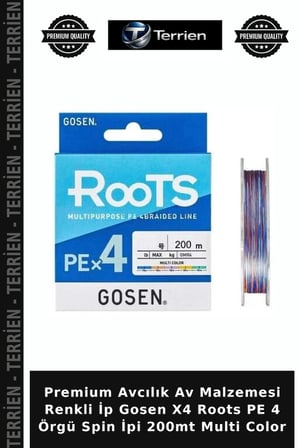 Premium Avcılık Av Malzemesi Renkli İp Gosen X4 Roots PE 4 Örgü Spin İpi 200mt Multi Color 1.5 PE