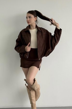 Prifaldi ZR Oversize KAHVERENGİ Süet Bomber Ceket