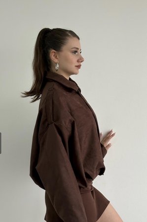 Prifaldi ZR Oversize KAHVERENGİ Süet Bomber Ceket