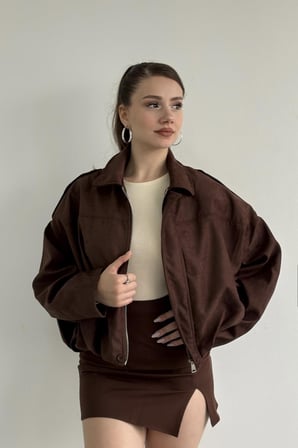 Prifaldi ZR Oversize KAHVERENGİ Süet Bomber Ceket