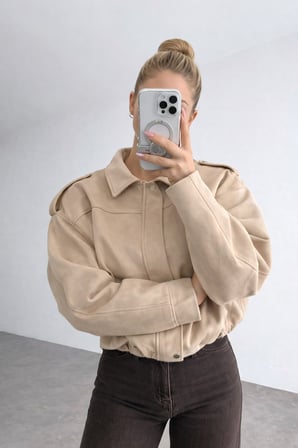 Prifaldi ZR Oversize BEJ Süet Bomber Ceket