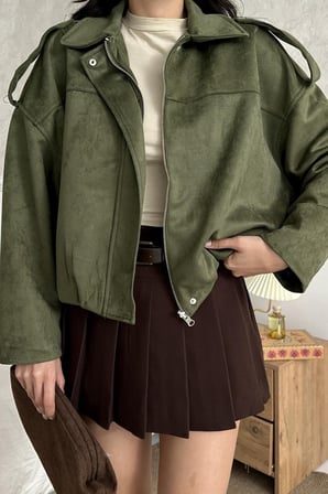 Prifaldi ZR Oversize HAKİ Süet Bomber Ceket