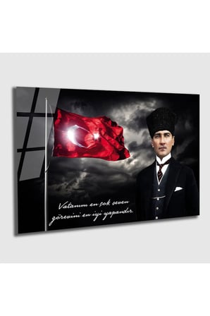 Atatürk Portresi Temperli Cam Tablo, Ev Ve Ofis Duvar Dekoru Hediyelik5