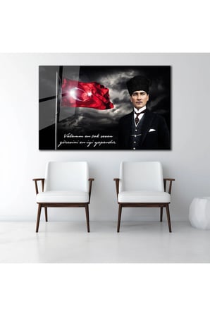 Atatürk Portresi Temperli Cam Tablo, Ev Ve Ofis Duvar Dekoru Hediyelik5