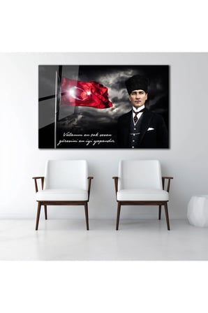 Atatürk Portresi Temperli Cam Tablo, Ev Ve Ofis Duvar Dekoru Hediyelik5