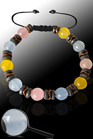 Sertifikalı Gerçek Akuamarin, Pembe Kuvars, Morganit Taşı Bileklik - Ayarlamalı