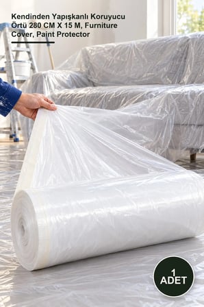 1 Adet Boya Badana Eşya Koruma Örtü – Kendinden Yapışkanlı Koruyucu Örtü 280 CM X 15 M, Furniture Cover, Paint Protector