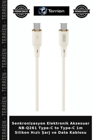 Senkronizasyon Elektronik Aksesuar NB-Q261 Type-C to Type-C 1m Silikon Hızlı Şarj ve Data Kablosu