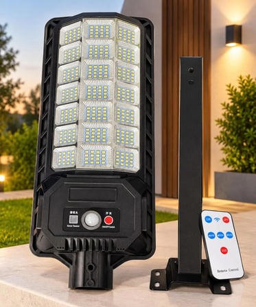 2000W Solar LED Projektör Güneş Enerjili Sensörlü - 336 LED Kumandalı Direkli Bahçe Sokak Aydınlatma