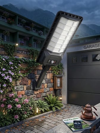 2000W Solar LED Projektör Güneş Enerjili Sensörlü - 336 LED Kumandalı Direkli Bahçe Sokak Aydınlatma