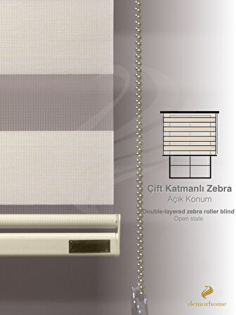 Demor Home Açık Krem Rengi Yüksek Kalite Bambu Zebra, Mekanize Perde