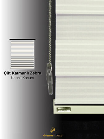 Demor Home Geniş Pliseli Ekru Zebra Stor Güneşlik Perde Metal Kasa