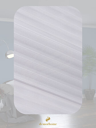 Demor Home Geniş Pliseli Beyaz Zebra Stor Güneşlik Perde Metal Kasa