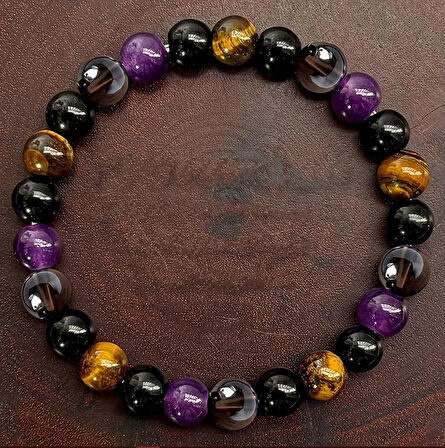 Alnis Atelier Ametist, Kaplan Gözü,Oniks ve Kuvars Doğal Taş Bileklik