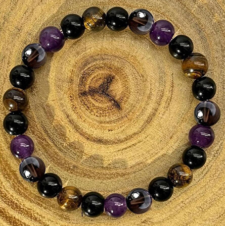 Alnis Atelier Ametist, Kaplan Gözü,Oniks ve Kuvars Doğal Taş Bileklik