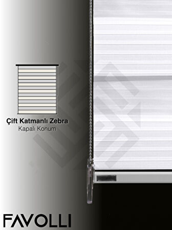 Favolli Geniş Pliseli Beyaz Renk Zebra Perde Premium Dayanıklı Alüminyum Kasa