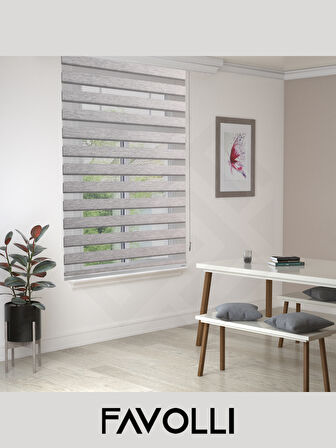 FAVOLLİ Açık Gri Eco Bambu Stor Zebra Perde A+ Kalite , Dayanıklı Alüminyum Kasa