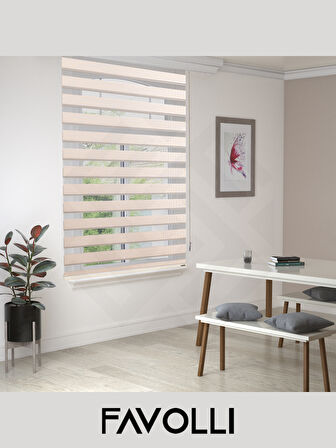 FAVOLLİ Krem Renk Eco Bambu Stor Zebra Perde A+ Kalite , Dayanıklı Alüminyum Kasa