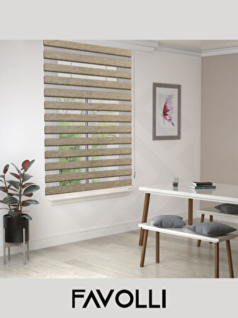 FAVOLLİ Vizon Renk Eco Bambu Stor Zebra Perde A+ Kalite , Dayanıklı Alüminyum Kasa
