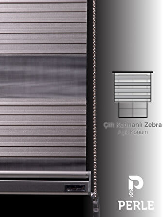 Perle Pliseli Açık Gri Renk Zebra Perde Yüksek Kalite Alüminyum Kasa